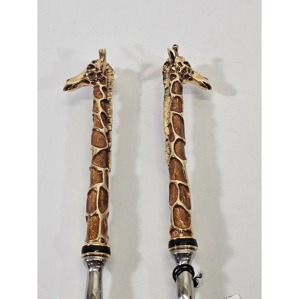 St John‎ Home Giraffe Salad Servers Gold Tone Metal Stainless Steel Serving Set